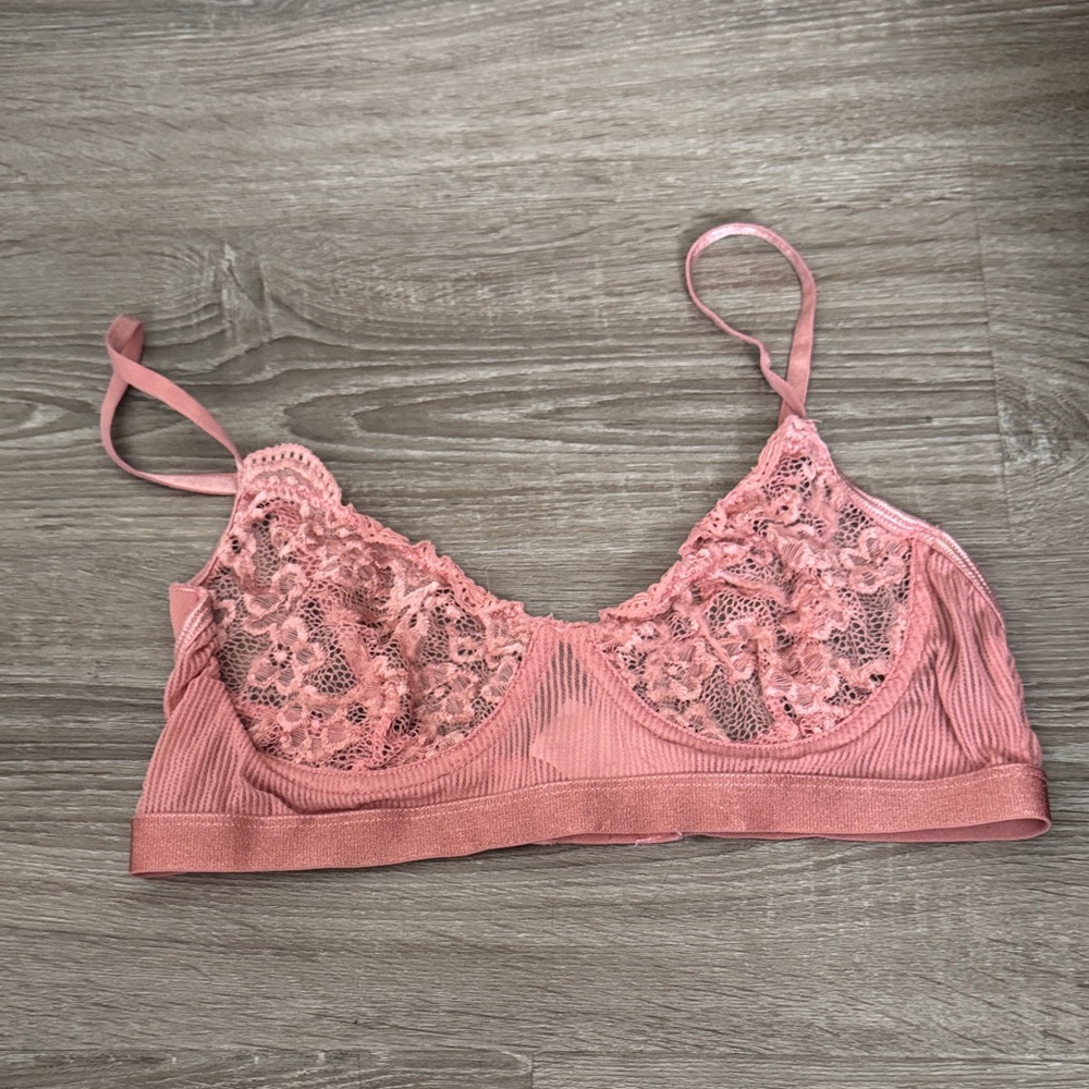 Avid Love Lace Trim Floral Pink Bra
